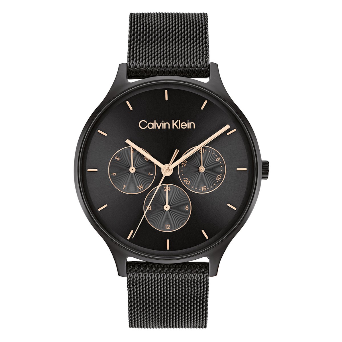 Calvin Klein CK25200105 Dames Horloge - Mineraalglas - Roestvrijstaal - Zwart - 38 mm breed - Quartz - Druksluiting - 3 ATM (spatwater)