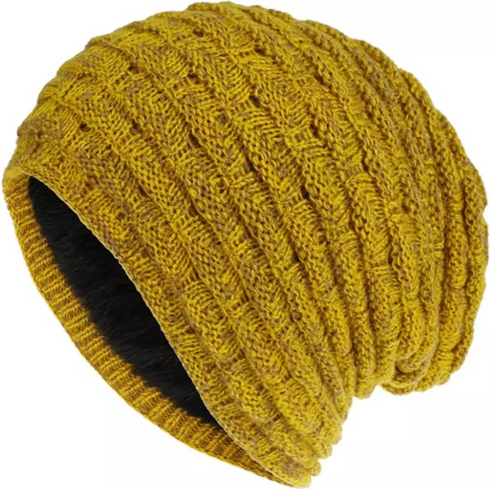 ASTRADAVI Beanie Hat - Bonnets d'hiver unisexes tricotés chauds avec cache-oreilles et tête en Cache-oreilles - Jaune