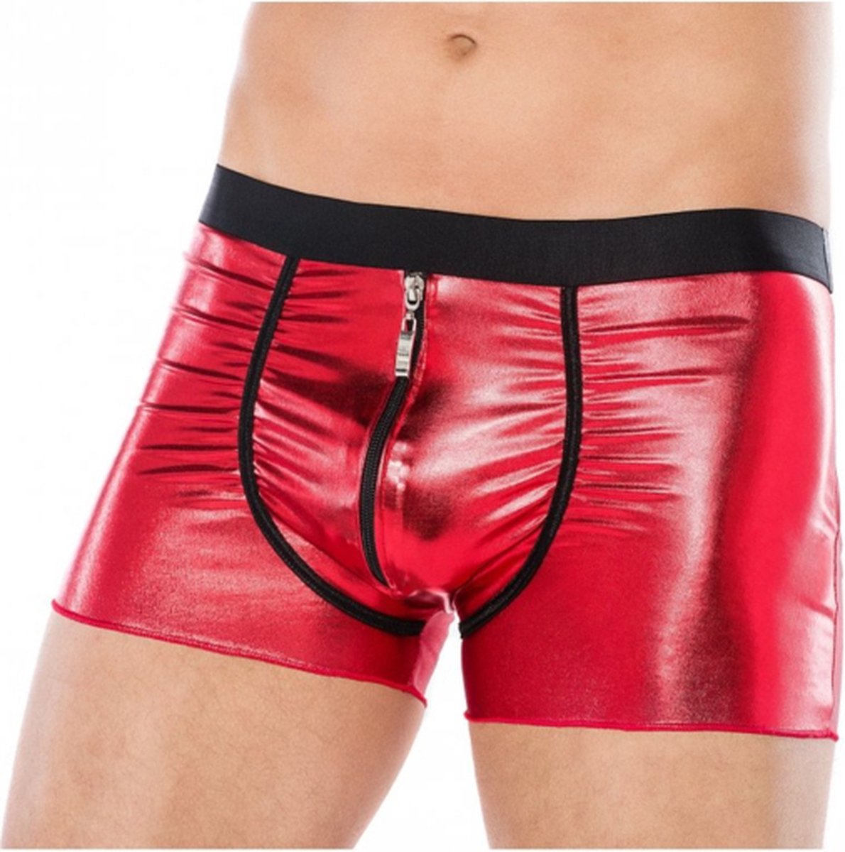 Goedkoopste Andalea heren boxershorts rood van wetlook materiaal met ritssluiting 4XL/5XL