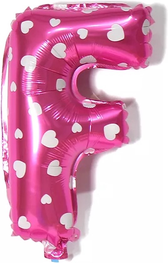 Ballonnen - Roze met hartjes - Letter F - 40cm