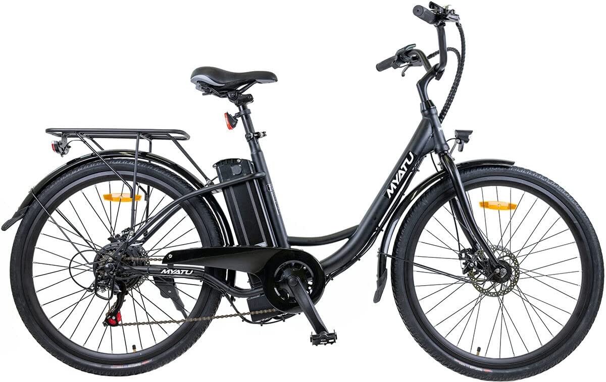 Myatu e-bike 26 inch city pedelec voor en elektrische fiets met 12 5Ah accu 6 versnellingen Shi o derailleur versnellingen achter motor 250 W-Zwart