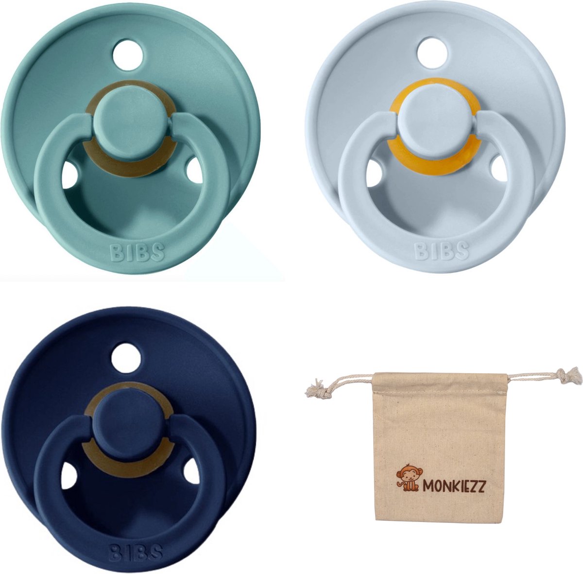 Goedkoopste Bibs fopspeen | Met Speenzakje - maat 1 0-6 maanden - 3 stuks - Baby Blue - Island Sea -Deep Space