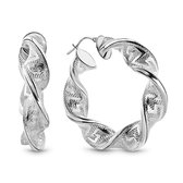 Juwelier Emo – Wokkel oorbellen met Meandros bewerking - Zilveren oorbellen dames – Diameter 36 MM  - 8 MM Dik
