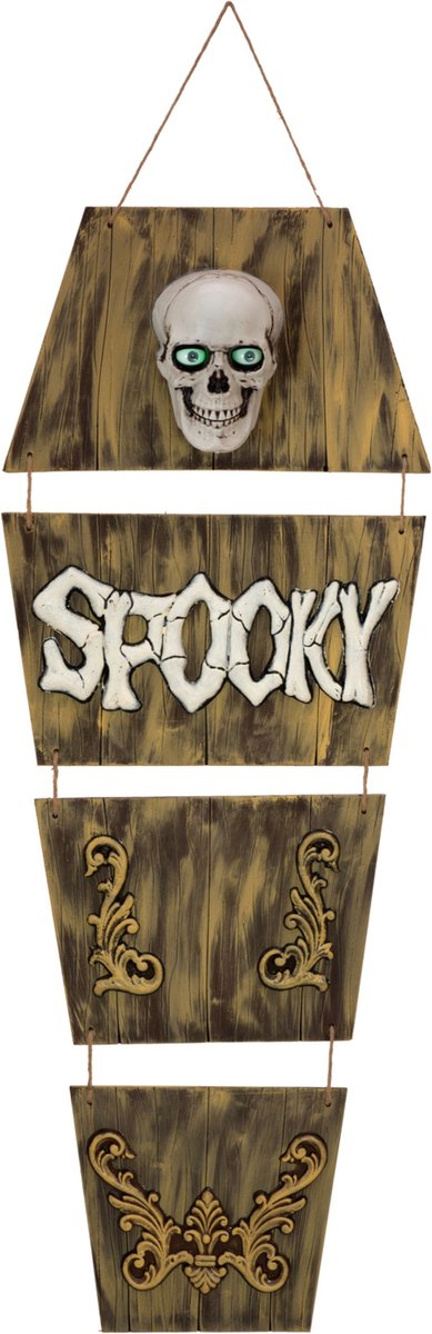 Halloween | Doodskist met schedel | Animated | Geluid + LED | 150cm | Hangende Halloweendecoratie