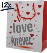 12x Stevige draagtassen LOVE Valentijn kerst liefde (32x26x12)cm zak cadeautasje gift bag  verpakking