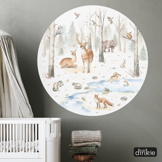Studio Dinkie | Mur cercle forêt animaux forêt | Chambre de bébé | Chambre des enfants | Décoration