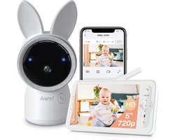 Arenti AINanny - Baby Monitor - Babyfoon met 5 inch scherm - Ultra HD 2K Resolutie - Slaapliedjes - Alexa & Google - inclusief 32 GB Sd kaart