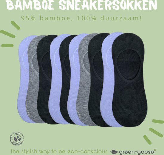 green-goose® | 10 paar Bamboe Heren Footies | Sneakersokken | Grijs | Zwart | Wit | Anti zweet | 40-46 | Ecologisch en Duurzaam