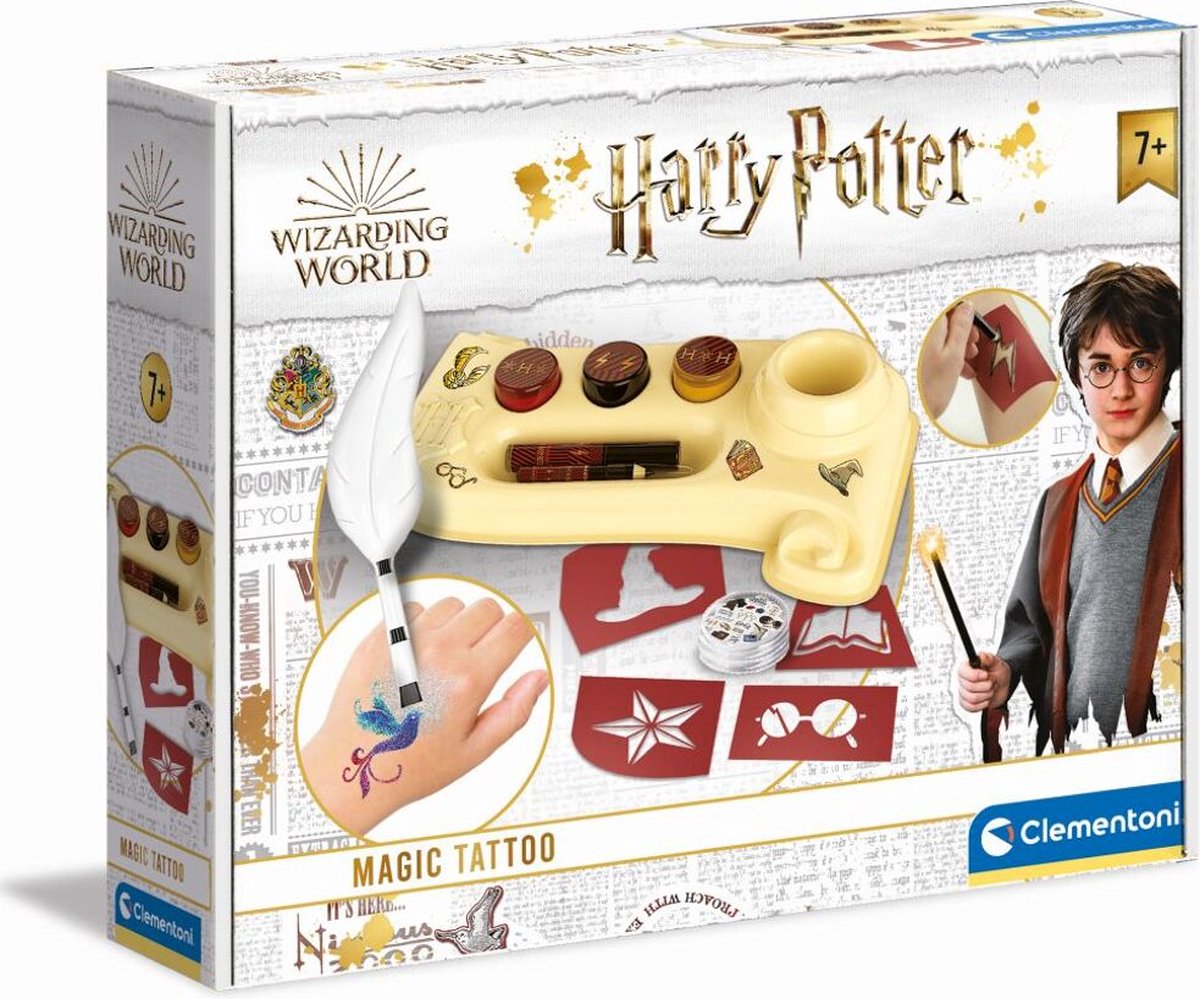 Clementoni Harry Potter Tattoo Kit – Maak Je Eigen Magische Glittertattoos, Knutselpakket Voor Kids Vanaf 6 Jaar, Met Stencils, Kwast En Potloden – 18671