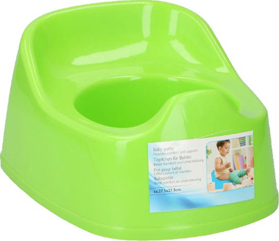 Een felgroen babypotje met een ergonomische zitting.