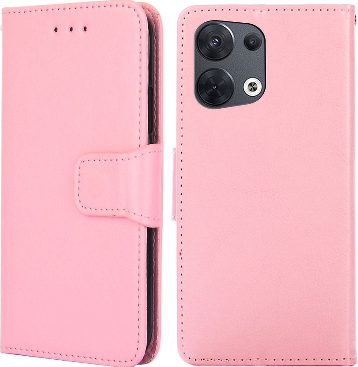 Mobigear Telefoonhoesje geschikt voor OPPO Reno 8 5G Hoesje | Mobigear Wallet Bookcase Portemonnee | Pasjeshouder voor 3 Pasjes | Telefoonhoesje voor Pinpas / OV Kaart / Rijbewijs - Roze