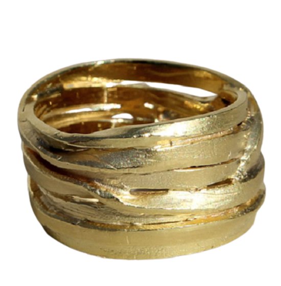 Schitterende 14 Karaat Vergulde Zilveren Brede Gewikkelde Ring 18.50 mm. (maat 58) model 12 Carmen