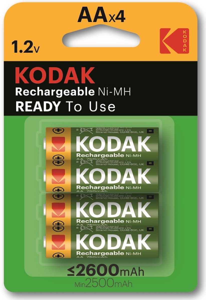 Kodak rechargeable pre-charged Ni-MH 2600mAh 4 pack
