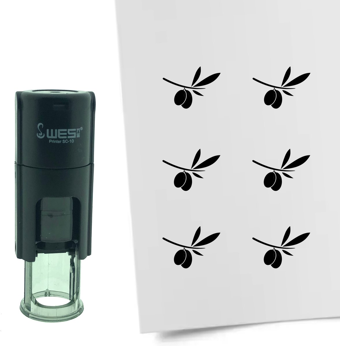 CombiCraft Stempel Olijftak met Olijf 10mm rond - zwarte inkt