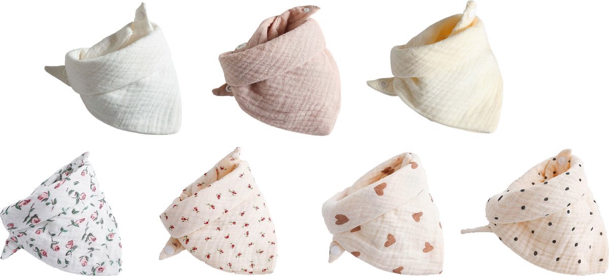 Goedkoopste 7 stuks Hydrofiele Bandana Slabbetjes - Bloemenprint Hartjes Stippen
