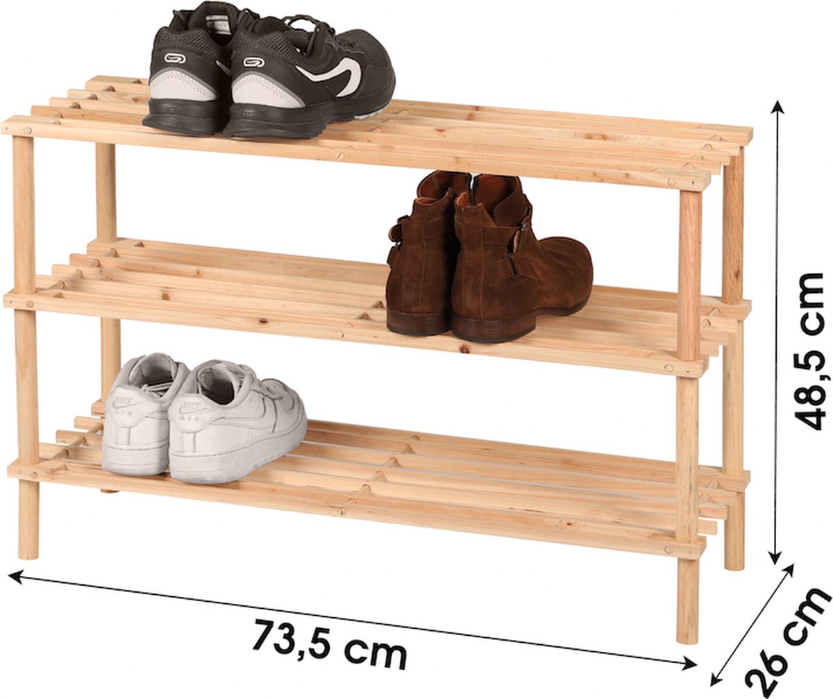 Houten schoenenrek 3 lagen van Naturn Living | Opbergkast schoenen | Schoenenkast | Opbergrek | Bruin