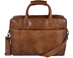 DSTRCT Fletcher November Leren Business Laptoptas - 17,3 inch laptopvak met rits - Sleutelhanger - Cognac