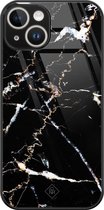 Casimoda® hoesje - Geschikt voor iPhone 14 - Marmer Zwart - Luxe Hard Case Zwart - Backcover telefoonhoesje - Zwart