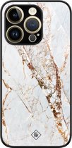 Casimoda® hoesje - Geschikt voor iPhone 14 Pro - Marmer Goud - Luxe Hard Case Zwart - Backcover telefoonhoesje - Goudkleurig