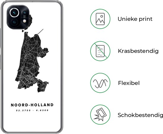 Coque Xiaomi Mi 11 - Holland du Nord - Carte routière Pays- Nederland - Zwart - Coque de téléphone en Siliconen