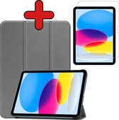 Hoes Geschikt voor iPad 2022 Hoes Book Case Hoesje Trifold Cover Met Screenprotector - Hoesje Geschikt voor iPad 10 Hoesje Bookcase - Grijs