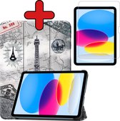 Hoes Geschikt voor iPad 2022 Hoes Book Case Hoesje Trifold Cover Met Screenprotector - Hoesje Geschikt voor iPad 10 Hoesje Bookcase - Eiffeltoren