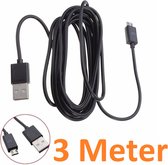 Câble de chargement de câble Micro USB de 3 mètres Convient pour: Alcatel / LG / Motorola / Samsung / Huawei / Sony / E-reader Kobo / Playstation 4 Game Controller PS4 - Zwart