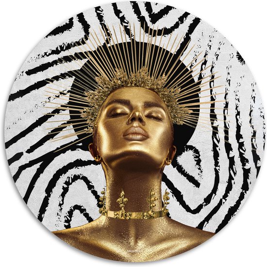 Melli Mello - Golden Goddess - Muurcirkel - Ø 50 - Wallcircle - Wanddecoratie - Dibond - Woonaccessoire - Kunst - Schilderij