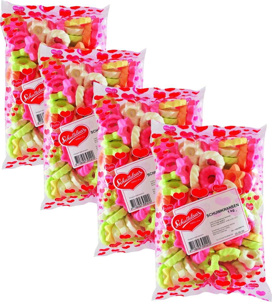 Schuttelaar - Schuimkransjes - 4x1 Kilo - Grootverpakking - Kerst Kransjes - Kerst - Kerst Decoratie - Snoep - Zoetwaren