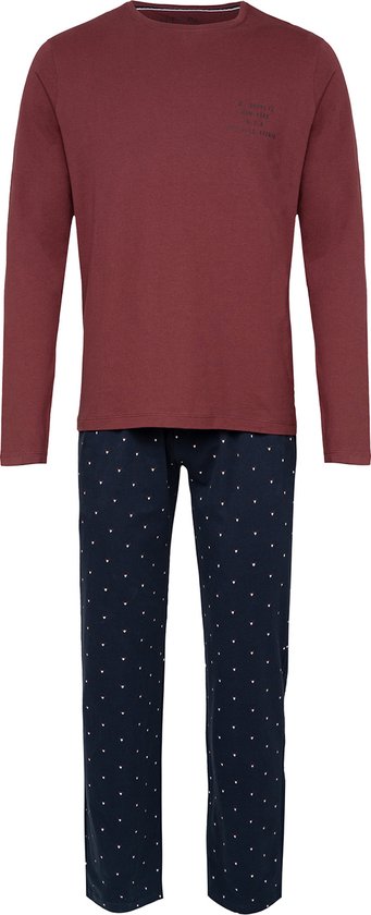 Phil & Co Lange Heren Winter Pyjama Set Katoen Gestreept Blauw / Rood