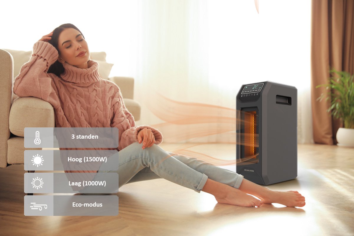CoolHome IH22 Infrarood Kachel - Elektrische kachel met afstandsbediening - Heater 1500W - tot 20m2 -Zwart – foto 4