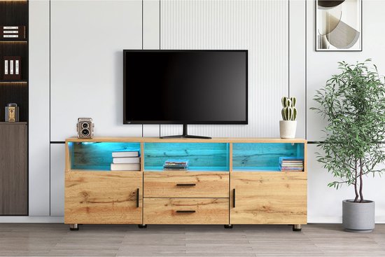 AKORD - TV-kast K-160 - Een open compartiment - 2 legplanken met draaideuren links en rechts - 33 x 160 x 40 cm - Gewicht 30 kg - Kleur