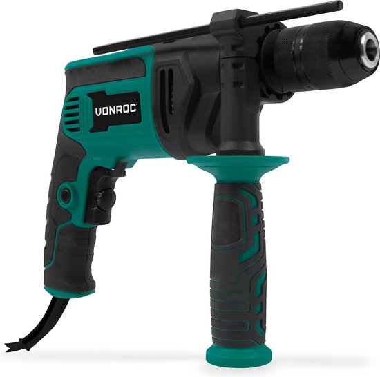 VONROC PRO Klopboormachine 850W - Ø13mm – metalen snelspanboorkop – variabele snelheid – 3m rubberen kabel - Incl. Diepte aanslag en extra handgreep