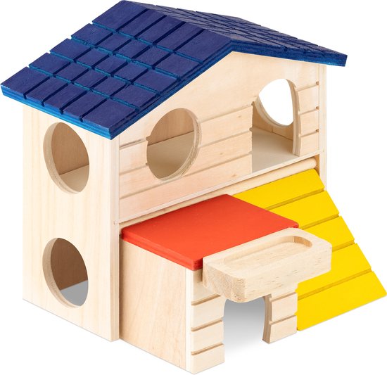 Maison de jeu pour hamsters Navaris - Maison de hamster pour la cage - Jouet pour rongeurs - Maison de hamster en bois 16 x 15,5 x 15 cm