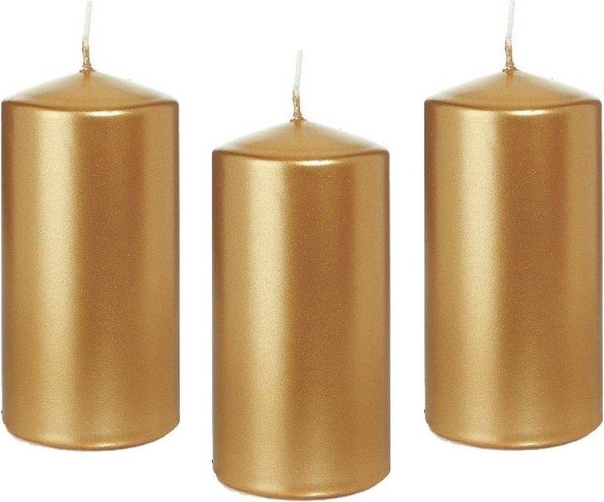 Trend Candles Cilinderkaars/stompkaars - 8x - goud - 6 x 12 cm - 40 branduren - horeca kaarsen Goudkleurig