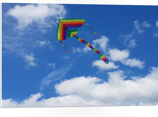 WallClassics - PVC Schuimplaat- Regenboog Vlieger in de Lucht - 75x50 cm Foto op PVC Schuimplaat