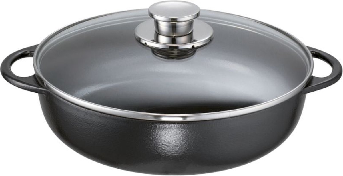 Braadpan met glasdeksel 28cm zwart gietijzer Schulte Ufer