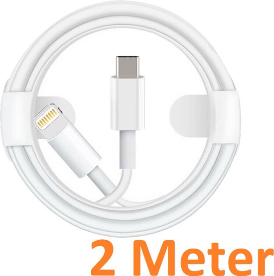 2 Meter Geschikt voor: Lightning kabel naar USB-C Male oplaadkabel Geschikt voor: Apple iPhone iPod Airpods & iPad - Wit