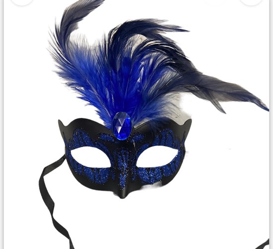 Power Escorts Venetiaans Masker Donker Blauw Met Blauwe Steen En Veer