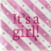 Servetten - It's A Girl - Gender Reveal - Babyshower - Meisje - Jubileum/Feest - 2 laags - 25cm - Servetten 20 stuks.