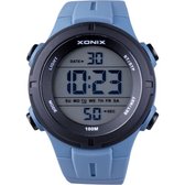 Xonix DAX-001 - Horloge - Digitaal - Heren - Mannen - Rond - Siliconen band - ABS - Cijfers - Achtergrondverlichting - Alarm - Start-Stop - Chronograaf - Tweede tijdzone - Waterdicht - 10ATM - Grijs - Blauw - Zwart