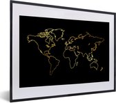 Fotolijst incl. Poster - Gouden wereldkaart op een zwarte achtergrond - 40x30 cm - Posterlijst