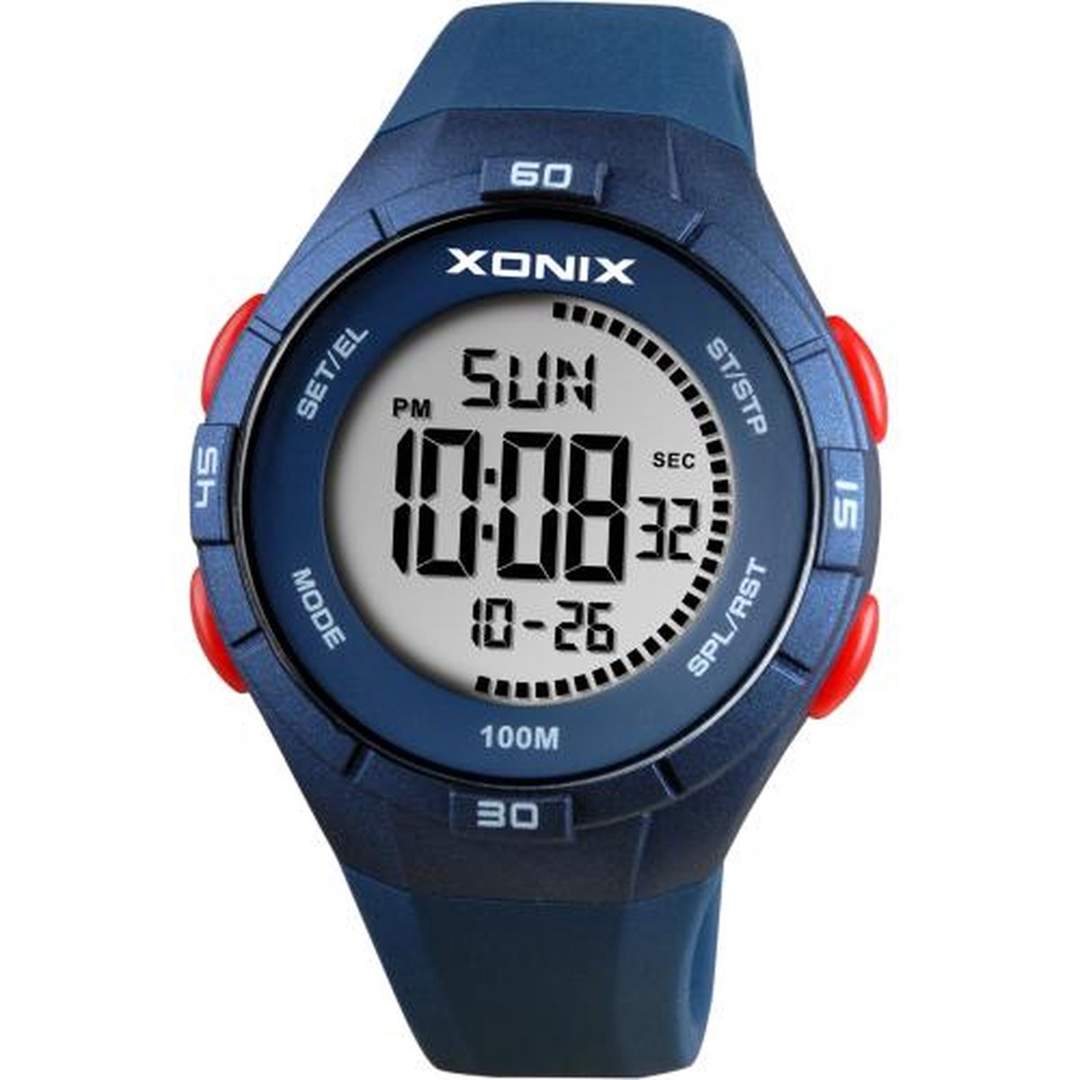 Xonix DAK-005 - Horloge - Digitaal - Heren - Mannen - Rond - Siliconen band - ABS - Waterdicht - 10 ATM - Donkerblauw