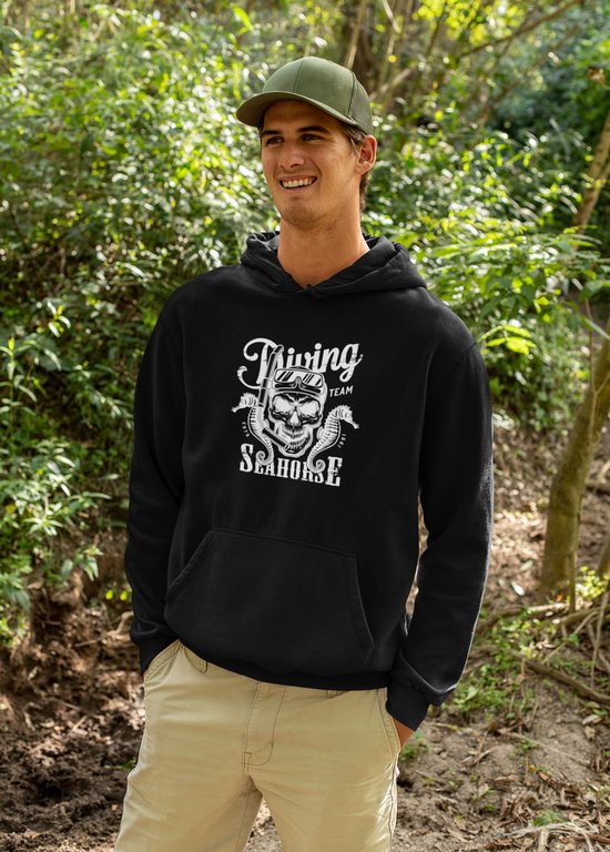 Rick & Rich Diving Team Hoodie 3XL - Seahorse Hoodie - Hoodie heren met print - Skull Hoodie - Hoodie heren ronde hals - Skull Diving Hoodie