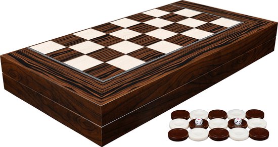 Thumbnail van een extra afbeelding van het spel Groot houten backgammon bordspel - Met schaakbord - Turks Tavla - XXL 48cm