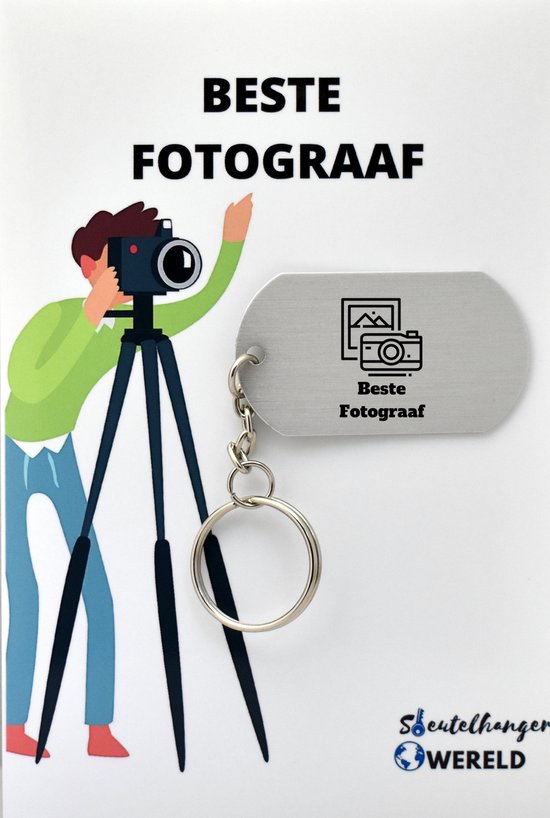Beste Fotograaf Sleutelhanger inclusief kaart – Fotograaf cadeau – beste Fotograaf- Leuk kado voor je Fotograaf om te geven - 2.9 x 5.4CM