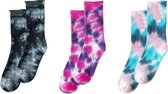 ASTRADAVI Socks Collection - Sokken - 3 Stuks - Unisex Katoenen Tie Dye Normale Sokken - 36/41 - Zwart, Roze, Paars, Blauw