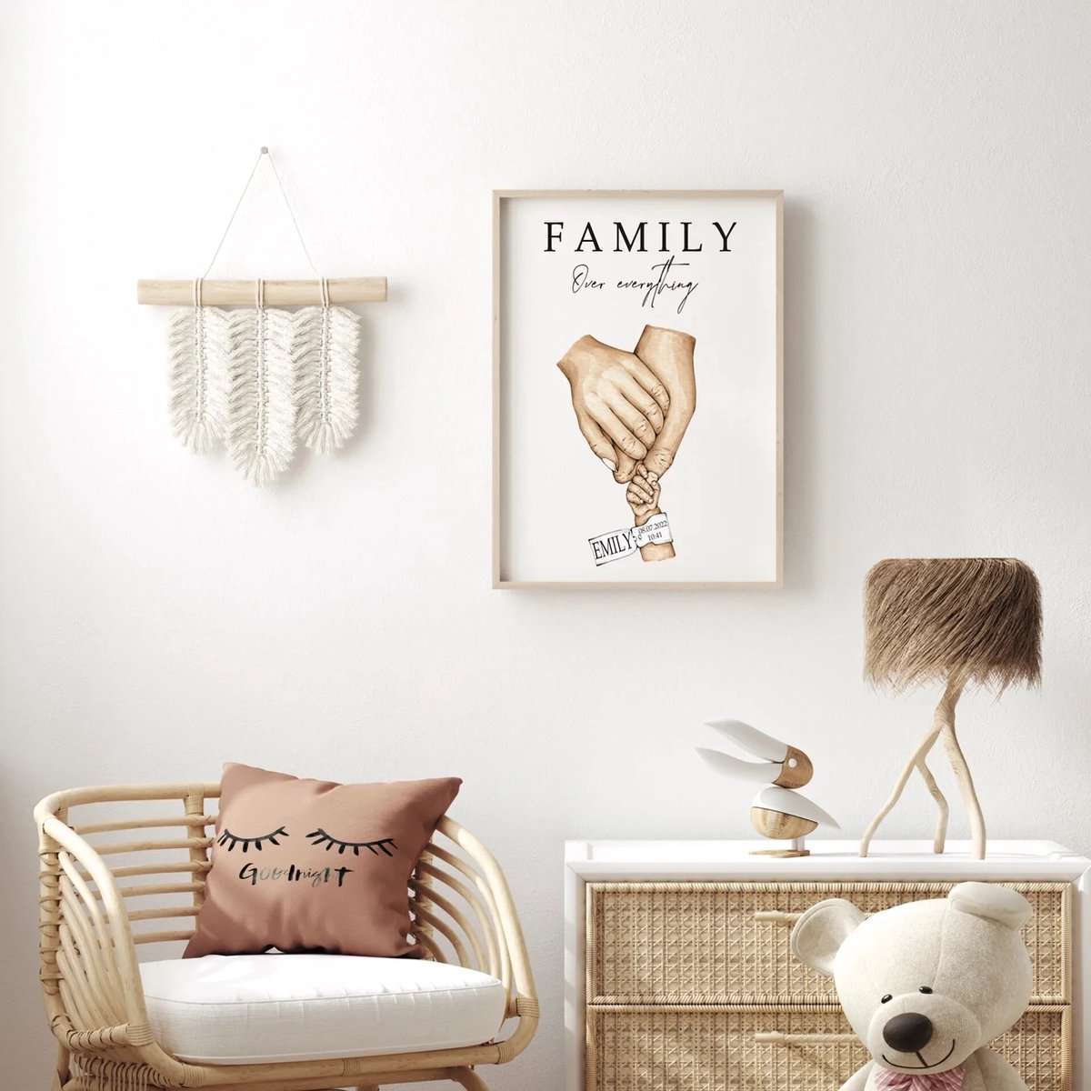 Family Poster met naam en datum van baby 1 stuk 60x90cm (zonder frame) - Over everything -Verjaardagcadeau - Geboorte poster - kraamcadeau - Gepersonaliseerde posters