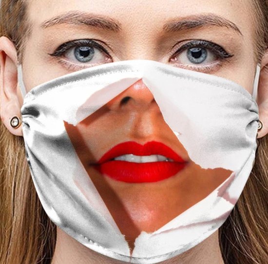 Grappig mondkapje gescheurd masker - torn mask - herbruikbare mondkapjes - mondmaskers - wasbaar - niet medisch mondmasker - polyester - geschikt voor ov - herbruikbaar - reusable - wasbaar - protest