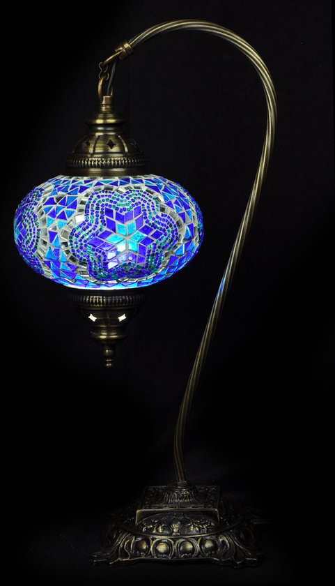 Turkse Lamp - Tafellamp - Boogmodel - Mozaïek Lamp - Marokkaanse Lamp - Oosters Lamp - ZENIQUE - Authentiek - Handgemaakt - Blauw